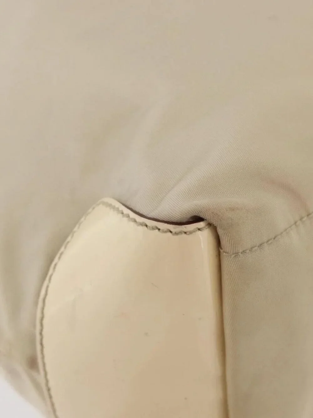 PRADA Shoulder Bag Nylon Beige Silver Auth ka4019